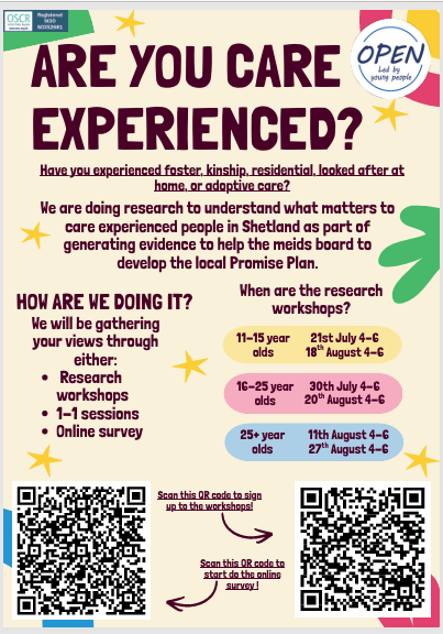 OPEN research poster looking for care experienced individuals