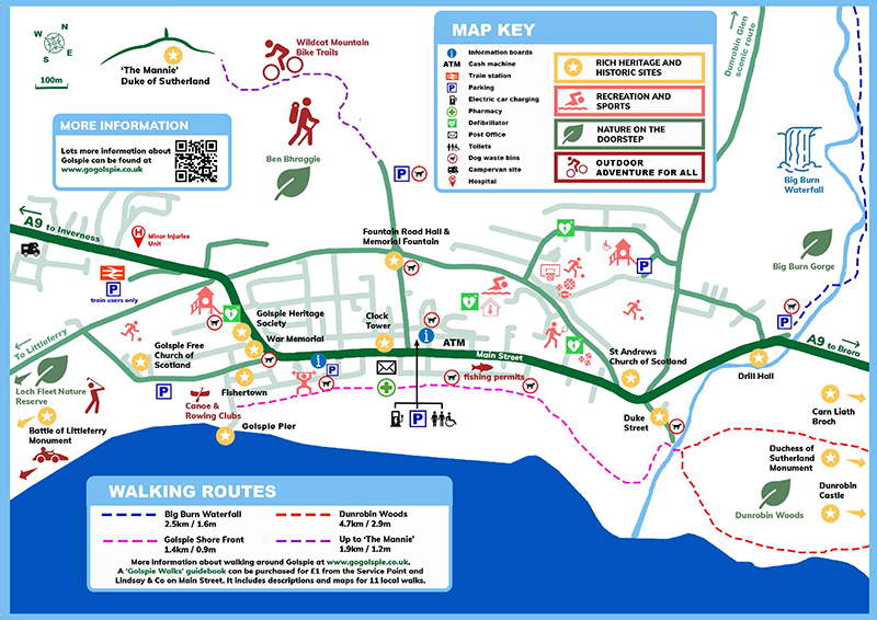 Stylised map of Golspie showing key points of interest for tourists Stylised map of Golspie showing key points of interest for tourists