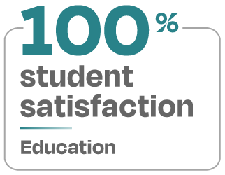 Image containing the text 100 percent student satisfaction for education courses
