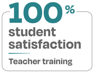 Image containing the text 100 percent student satisfaction for teacher training