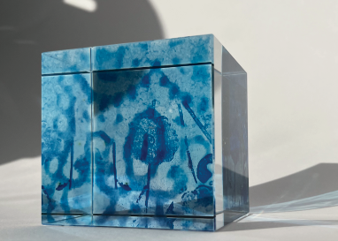 Emma Eunson's artwork which shows a white and blue box with different designs
