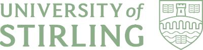 Green text on a white background that reads University of Stirling. Text sits next to an outline of a crest with three books, a tower and wavy patterns. Green text on a white background that reads University of Stirling. Text sits next to an outline of a crest with three books, a tower and wavy patterns.