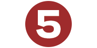 Number 5 in a deep red circle Number 5 in a deep red circle