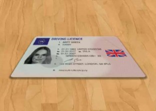 UK Driving Licence where the photo has been taken at an angle and the writing is not legible